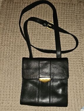 BRIDGE Black Leather Crossbody Bag with Gold-Tone Clasp